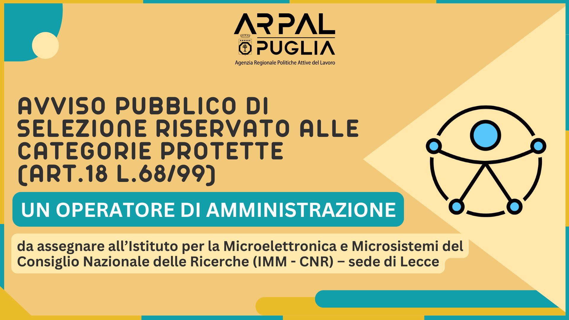 Avviso di selezione riservato alle categorie protette (L. 68/99) per un Operatore di amministrazione (VIII livello) da assumere presso l’Istituto per la Microelettronica e Microsistemi del Consiglio Nazionale delle Ricerche (IMM - CNR) – sede di Lecce
